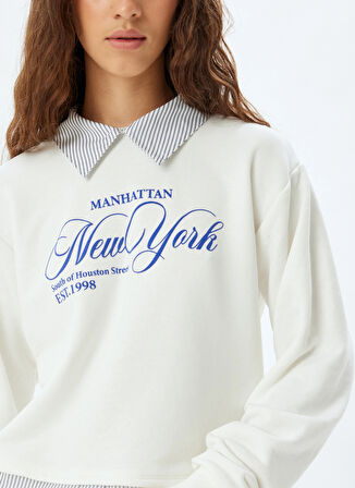 Koton Gömlek Yaka Ekru Kadın Sweatshırt 5WAL10449IK