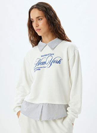 Koton Gömlek Yaka Ekru Kadın Sweatshırt 5WAL10449IK