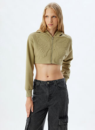 Koton Kapüşon Yaka Haki Kadın Sweatshırt 5WAL10452IK