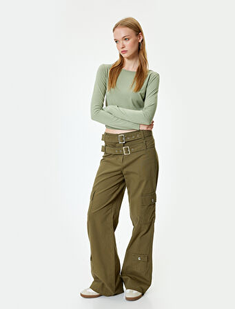 Basic Tişört Uzun Kollu Bisiklet Yaka Drapeli Viskon Karışımlı