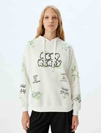 Kapüşonlu Sweatshirt Slogan Baskılı Rahat Kalıp