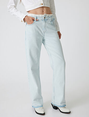 Düz Paça Çift Bel Detaylı Pamuklu Kot Pantolon - Straight Jean