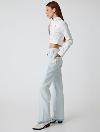 Düz Paça Çift Bel Detaylı Pamuklu Kot Pantolon - Straight Jean