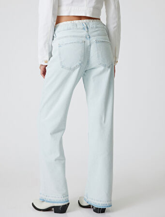 Düz Paça Çift Bel Detaylı Pamuklu Kot Pantolon - Straight Jean