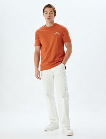 Slogan Baskılı Tişört Bisiklet Yaka Kısa Kollu Pamuklu