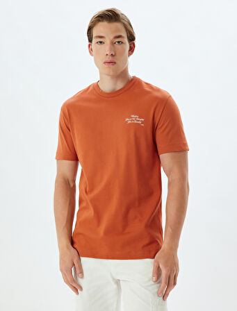 Slogan Baskılı Tişört Bisiklet Yaka Kısa Kollu Pamuklu