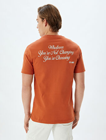 Slogan Baskılı Tişört Bisiklet Yaka Kısa Kollu Pamuklu