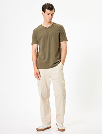 Pamuklu Kısa Kollu Bisiklet Yaka Basic Tişört