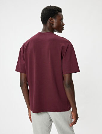 Oversize Tişört Kısa Kollu Bisiklet Yaka Dokulu Pamuklu