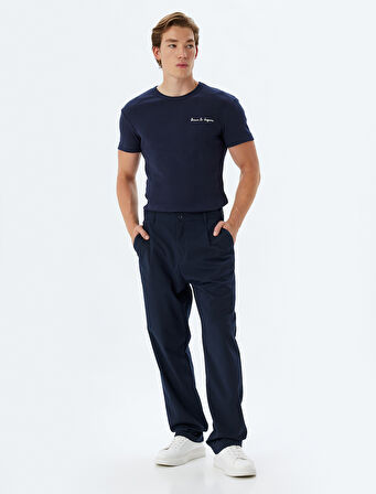 Slim Fit Tişört Slogan Baskılı Bisiklet Yaka Kısa Kollu Pamuklu