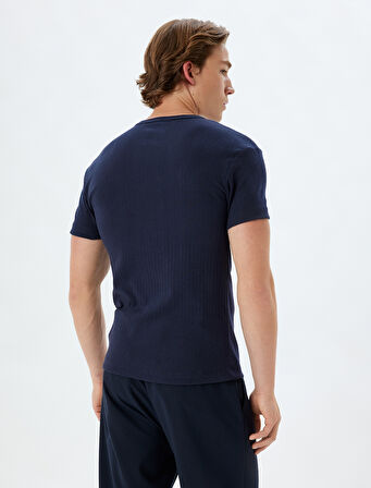 Slim Fit Tişört Slogan Baskılı Bisiklet Yaka Kısa Kollu Pamuklu