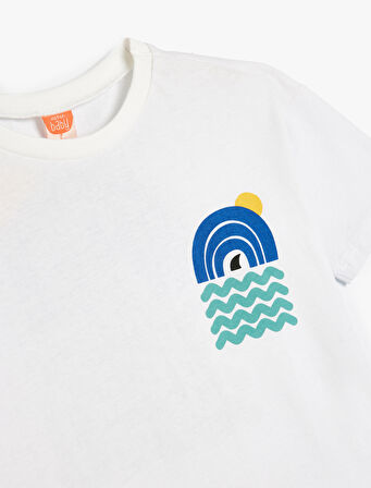 Tişört Yaz Temalı Baskı Detaylı Kısa Kollu Pamuklu