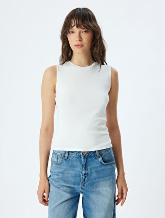 Viskon Kumaş Bisiklet Yaka Slim Fit Bisiklet Yaka Fitilli Atlet