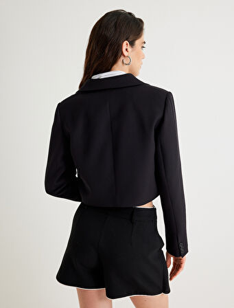 Crop Blazer Ceket Düğmeli Kapaklı Cep Detaylı Regular Fit