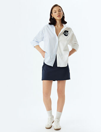 Oversize Gömlek Poplin uzun Kollu Aplike Detaylı