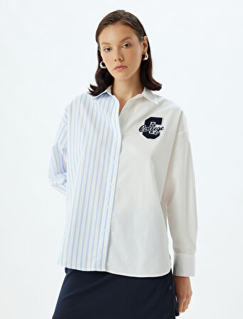 Oversize Gömlek Poplin uzun Kollu Aplike Detaylı