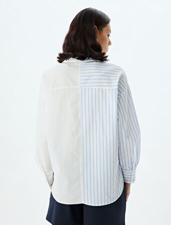 Oversize Gömlek Poplin uzun Kollu Aplike Detaylı