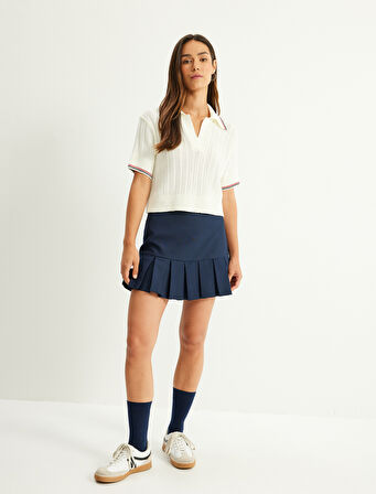 Polo Yaka Triko Kazak Kısa Kollu Dokulu  