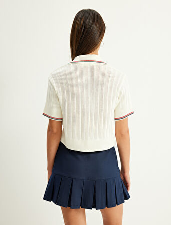 Polo Yaka Triko Kazak Kısa Kollu Dokulu  