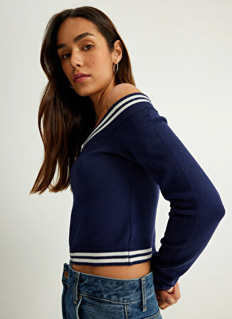 Koton Bisiklet Yaka Normal Lacivert Kazak Kadın 5WAK90433HT702