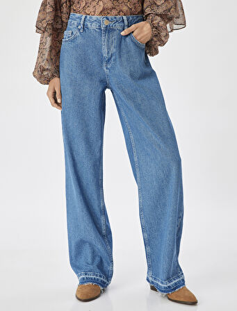 Düz Paça Çift Bel Detaylı Pamuklu Kot Pantolon - Straight Jean