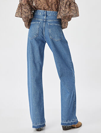 Düz Paça Çift Bel Detaylı Pamuklu Kot Pantolon - Straight Jean