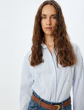 Floral İşleme Detaylı Gömlek Rahat Kalıp Uzun Kollu 