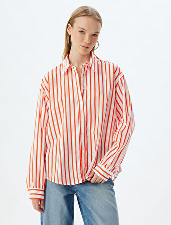 Oversize Gömlek Uzun Kollu Klasik Yaka Düğmeli Pamuklu