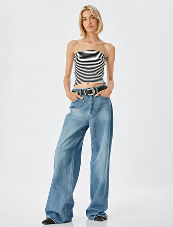 Straplez Crop Üst Ribanalı Slim Fit