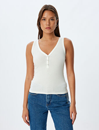 V Yaka Dokulu Çıt Çıt Düğmeli Slim Fit Atlet