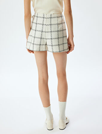 Mini Şort Etek Ekoseli Pileli Kemer Detaylı