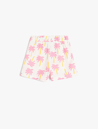 Şort Beli Lastikli Dokulu Palmiye Baskı Detaylı