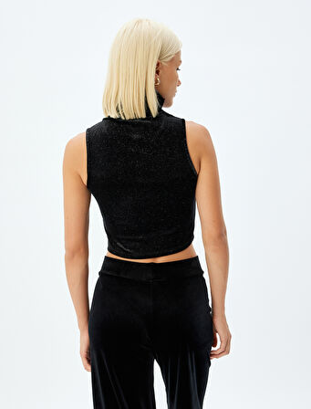 Simli Crop Üst Kolsuz Balıkçı Yaka Slim Fit 