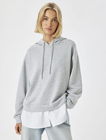 Gömlek Etek Ucu Detaylı Kapşonlu Sweatshirt