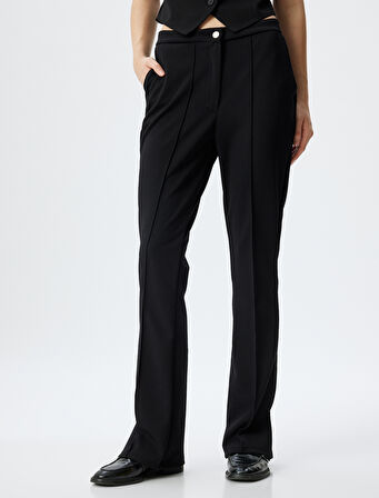 Yırtmaç Detaylı Kumaş Pantolon Cepli Standart Bel