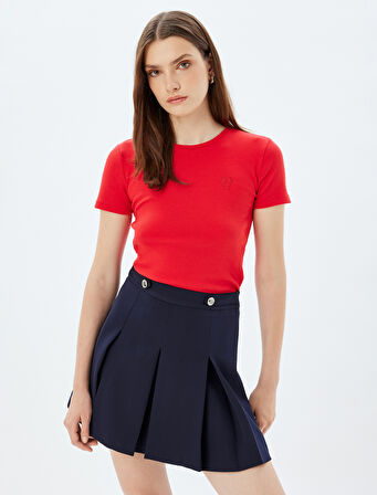 Basic Fitilli Body Kısa Kollu Bisiklet Yaka Pamuklu Slim Fit