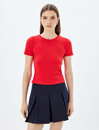 Basic Fitilli Body Kısa Kollu Bisiklet Yaka Pamuklu Slim Fit