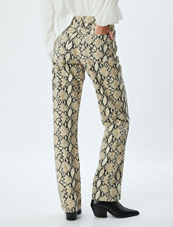 Yılan Derisi Görünümlü Pantolon Straight Fit Düz Paça Düğmeli - Straight Fit Jean