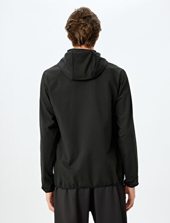 Kapşonlu Fermuar Cep Detaylı Renk Kontrastlı Spor Sweatshirt