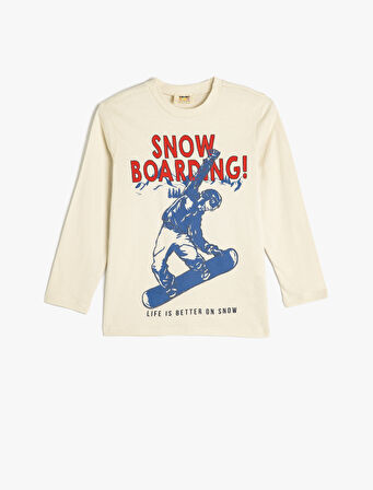 Tişört Uzun Kollu Kayak Baskılı Bisiklet Yaka Pamuklu