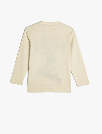 Tişört Uzun Kollu Kayak Baskılı Bisiklet Yaka Pamuklu