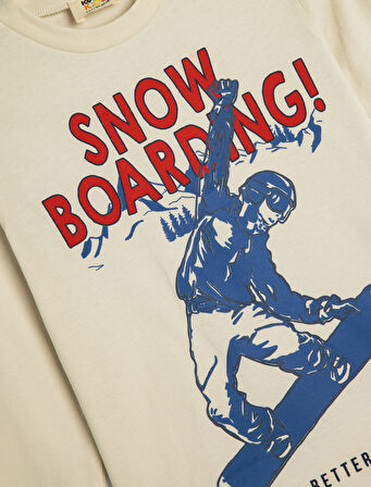 Tişört Uzun Kollu Kayak Baskılı Bisiklet Yaka Pamuklu