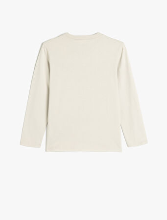 Kayak Baskılı Tişört Uzun Kollu Bisiklet Yaka Pamuklu