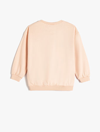 Sweat Bisiklet Yaka Uzun Kollu Fiyonk Baskılı Pamuklu