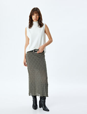 Midi Boy Kalem Etek Yarı Transparan Çizgili Astarlı