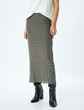 Midi Boy Kalem Etek Yarı Transparan Çizgili Astarlı