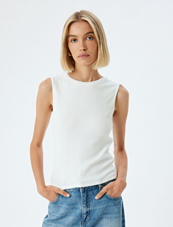 Yuvarlak Yaka Viskon Kumaş Basic Fitilli Atlet