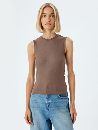 Yuvarlak Yaka Viskon Kumaş Basic Fitilli Atlet