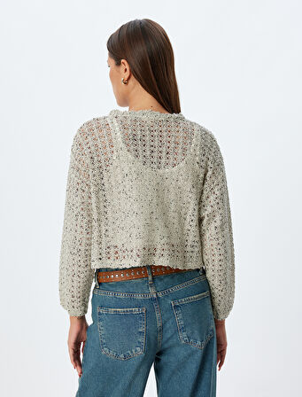 Ajurlu Crop Kazak Uzun Kollu Bisiklet Yaka