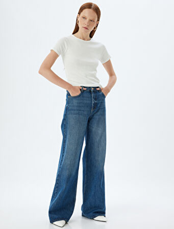 Fitilli Tişört Kısa Kollu Bisiklet Yaka Viskon Kumaş